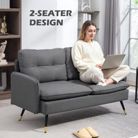 55" Loveseat Sofa, Linen Love Seat w/ S spring, Steel Legs and Button Tufting, Small Couch for Living Room, Dark Grey