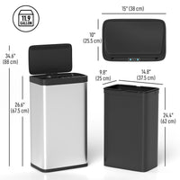 12 Gallon (45 L) Sensor Can, Automatic Garbage Can with Soft-Close Lid, Fingerprint-Proof Stainless Steel, Silver