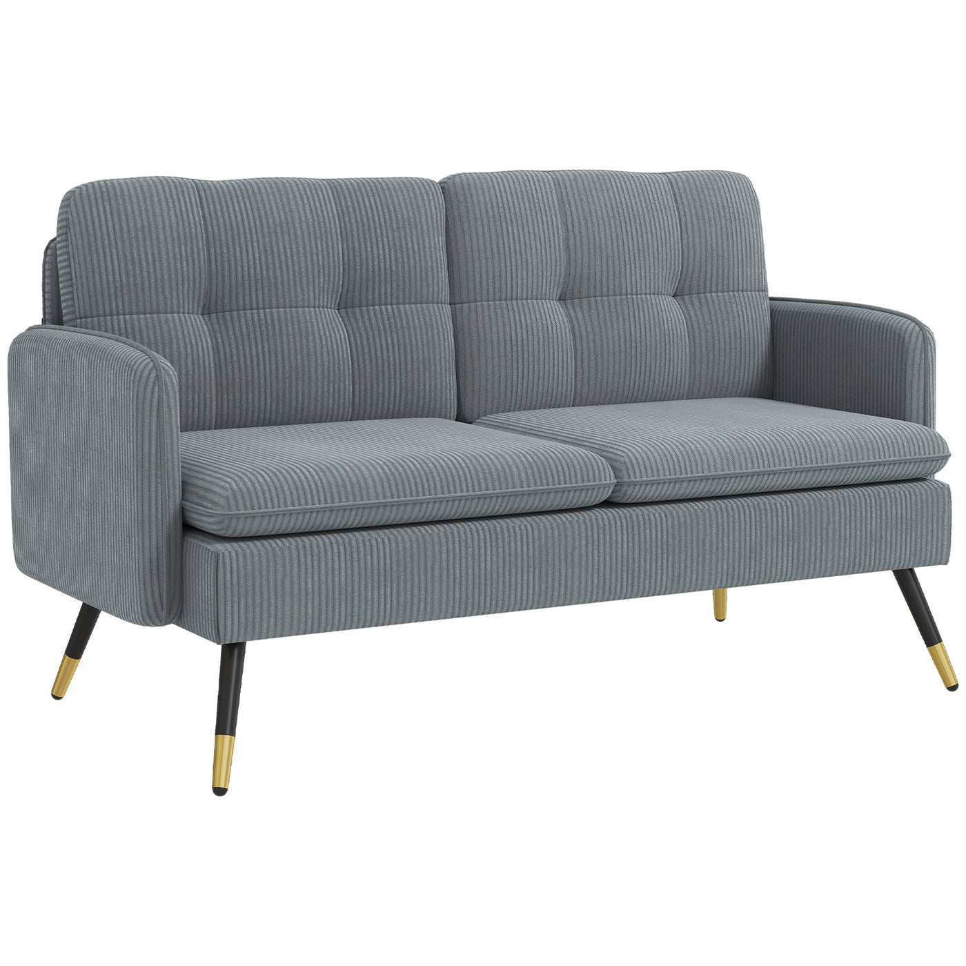 55" Loveseat Sofa, Corduroy Love Seat w/ S spring, Steel Legs and Button Tufting, Small Couch for Living Room, Dark Grey