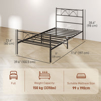 Metal Twin Platform Bed Frame with Headboard, Steel Slat Support, Underbed Storage, No Box Spring Needed, Easy Assembly