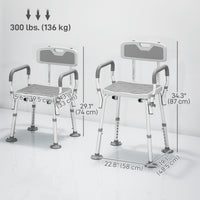 Adjustable Shower Chair with Arms Back and Padded Seat, Light Grey