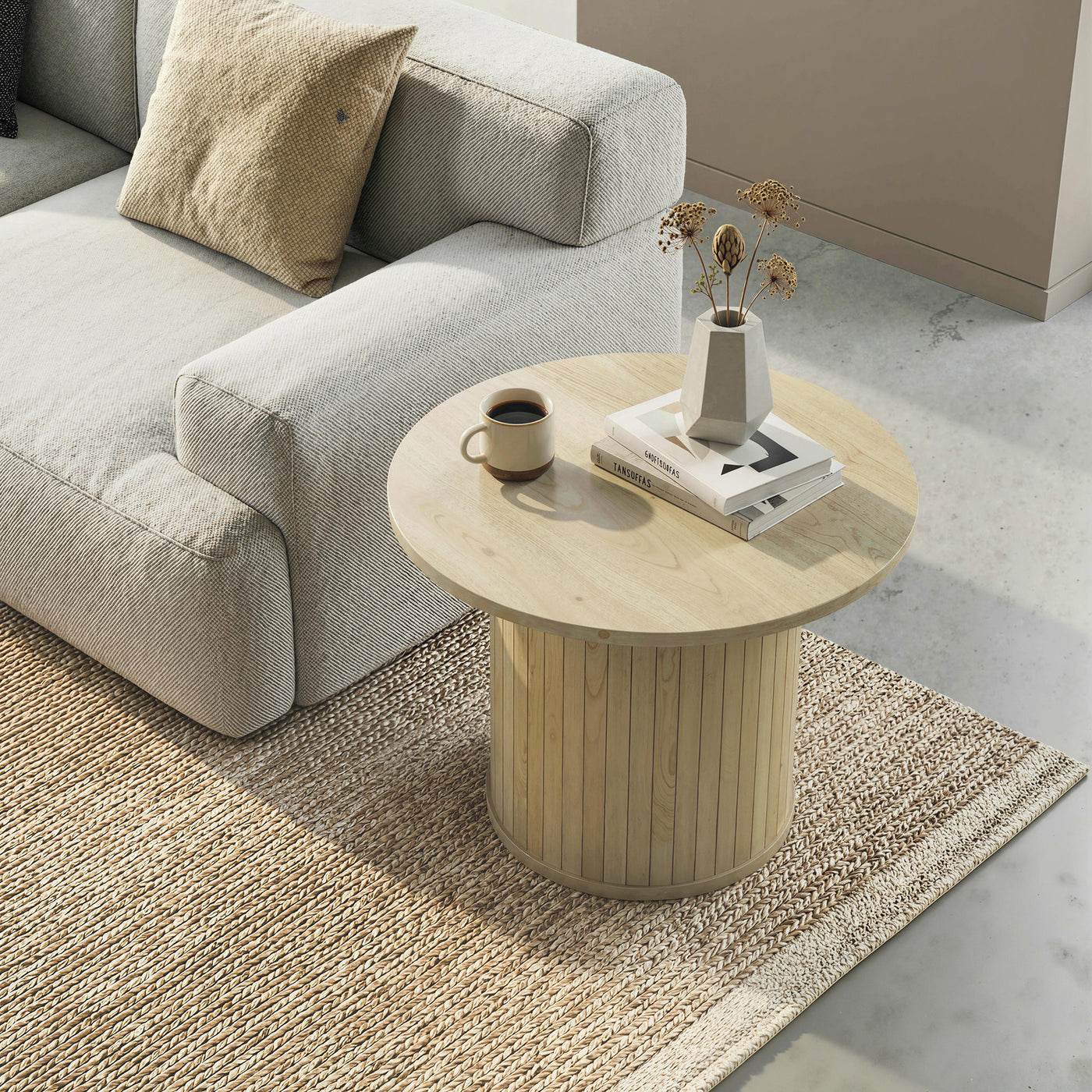 Round Coffee Table, 24" Center Table, Natural Wood