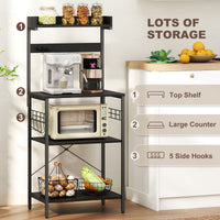 Kitchen Baker's Rack with Power Outlet, Coffee Bar Station with Adjustable Shelves and Hooks, Distressed Black