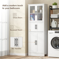 67" Tall Bathroom Storage Cabinet, Modern Freestanding Bathroom Cabinet with Glass Doors and Adjustable Shelves, White