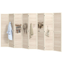 5.6 Ft. Tall 8-Panel Room Divider, Pegboard Panel Folding Privacy Screen, Partition Wall Divider for Bedroom, Natural