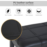 Classic Piano Bench Stool, PU Leather Padded Keyboard Seat with Rubber Wood Legs and Music Storage Compartment, Banded Seat, Black