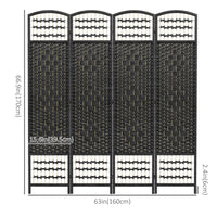 4 Panel Folding Room Divider, Portable Privacy Screen, Wave Fiber Room Partition for Home Office, Black