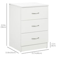 Bedside Table with 3 Drawers, Modern Wood Nightstand, Side End Table for Bedroom, White
