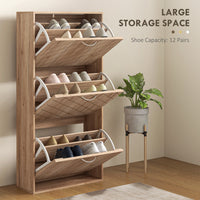 Shoe Storage Cabinet with 3 Flip Drawers, Narrow and Slim, 12 Pair of Shoes Organizer for Hallway, Entryway, Nature Wood