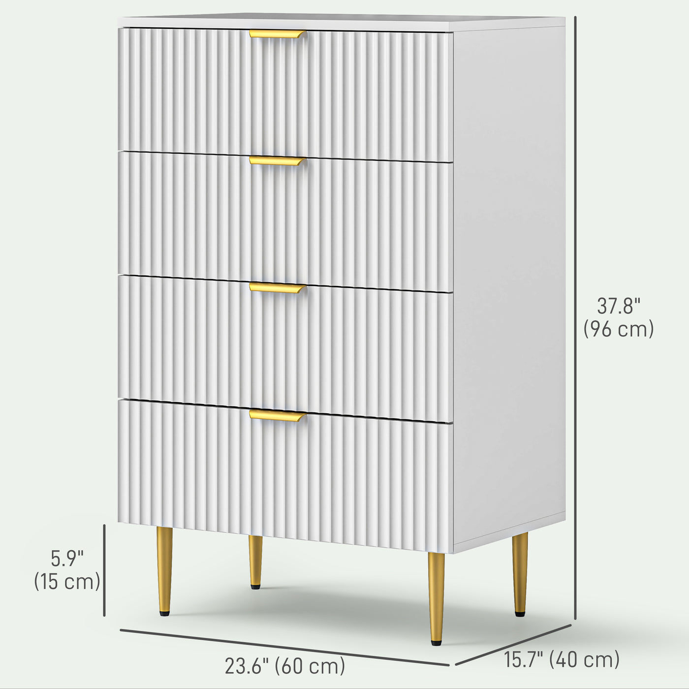 Modern Chest of Drawers 4 Drawer Dresser for Bedroom with Gold Legs and Handles, White
