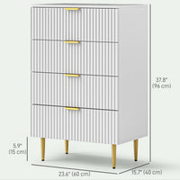 Modern Chest of Drawers 4 Drawer Dresser for Bedroom with Gold Legs and Handles, White