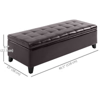 Storage Ottoman Bench, Foot Rest with Solid Wood Legs, 51 Inches PU Leather Storage Chest for Living Room, Brown