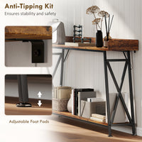 71" Extra Long Console Table with Storage Shelf and Guardrails, Industrial Entryway Table for Living Room, Rustic Brown