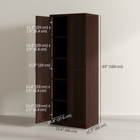 63" Kitchen Storage Cabinet, 5-tier Pantry Cabinet with Doors and Adjustable Shelves for Dining Room, Dark Brown