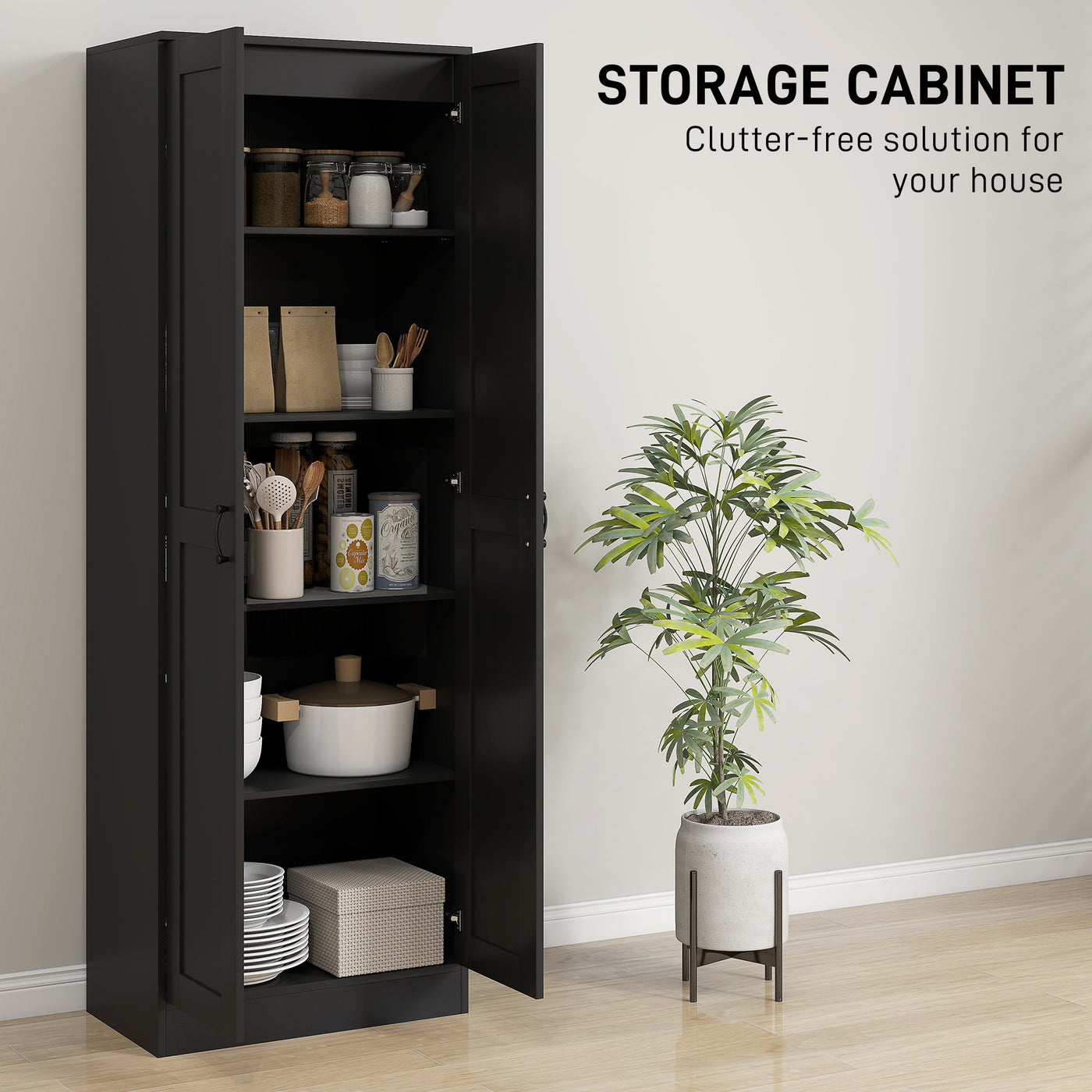 69" Tall Pantry Cabinet with Adjustable Shelves, Modern Kitchen Pantry Cabinet with Soft Close Doors, Black
