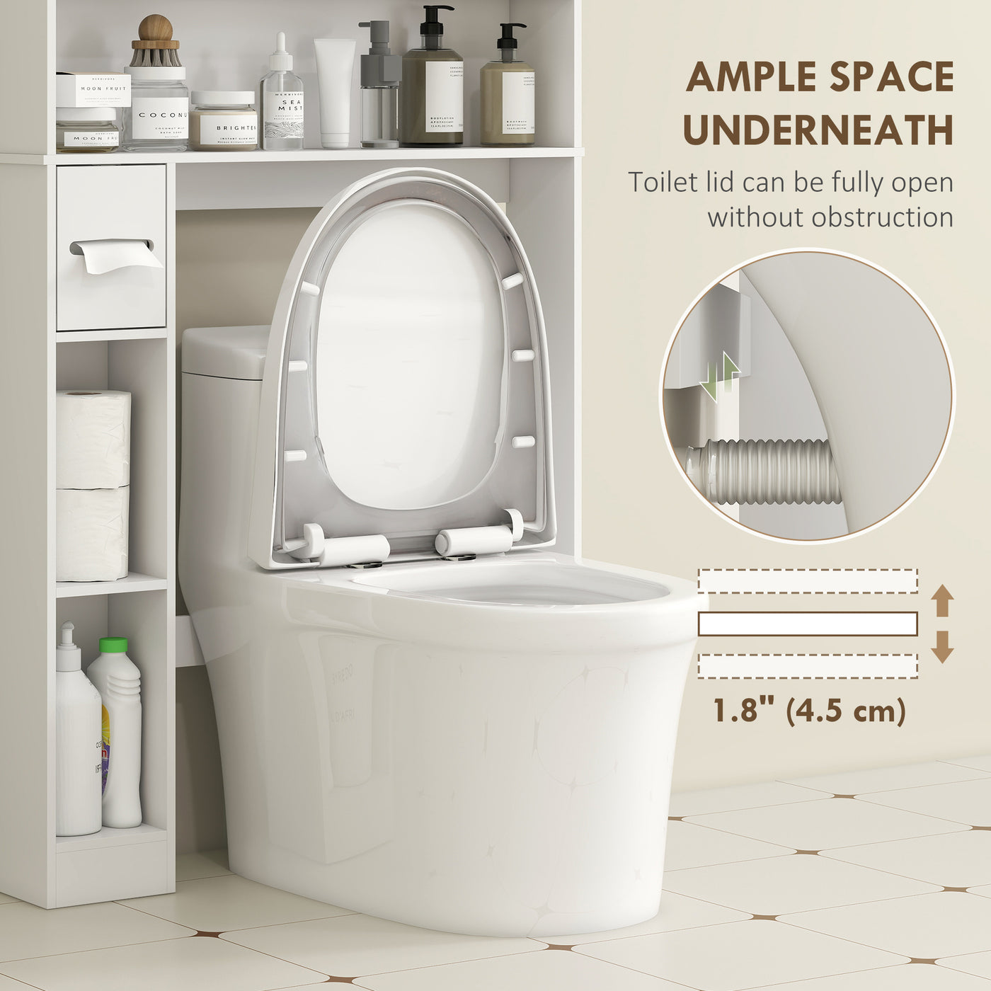 Over the Toilet Storage Cabinet, Bathroom Organizer with Adjustable Shelf, Toilet Paper Holder for Bathroom, Laundry