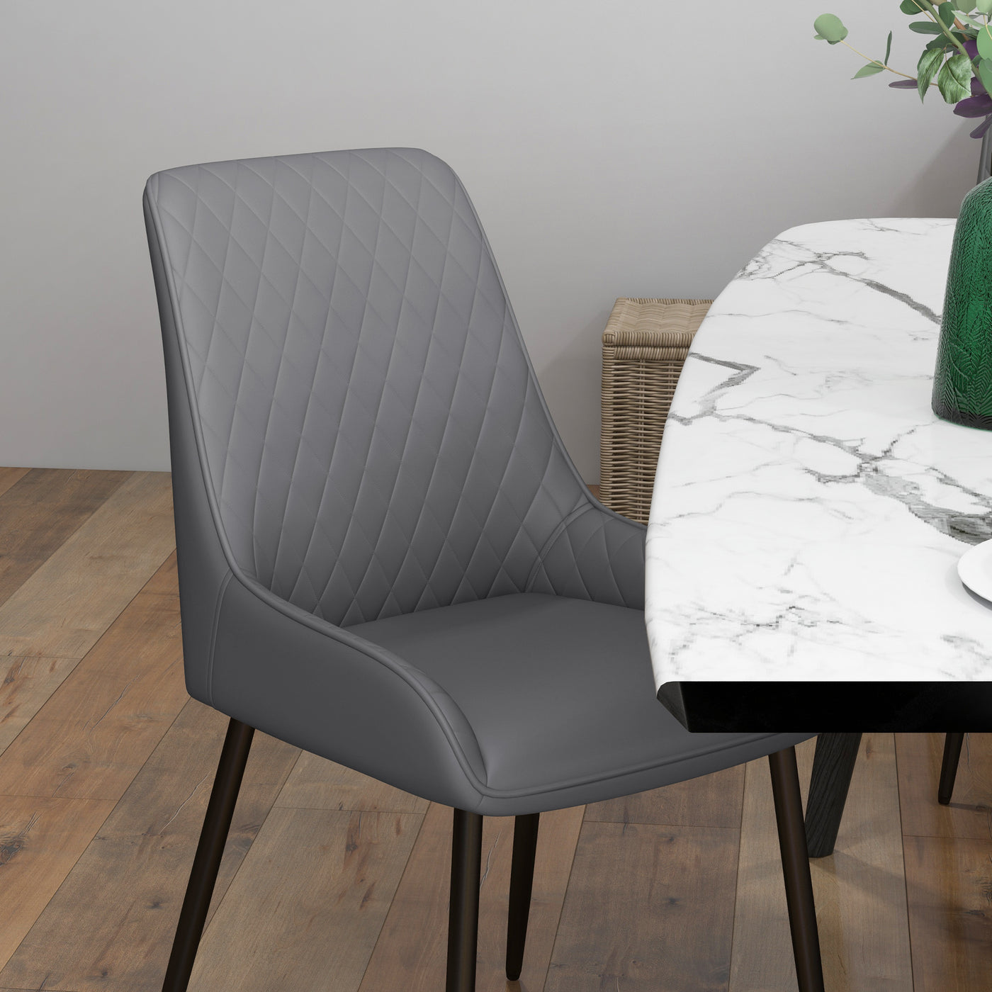 Upholstered Kitchen Chairs, Modern Dining Chairs Set of 4 with Diamond Tufting and Steel Legs for Dining Room, Grey