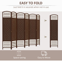 6 Panel Folding Room Divider, Portable Privacy Screen, Wave Fiber Room Partition for Home Office, Brown