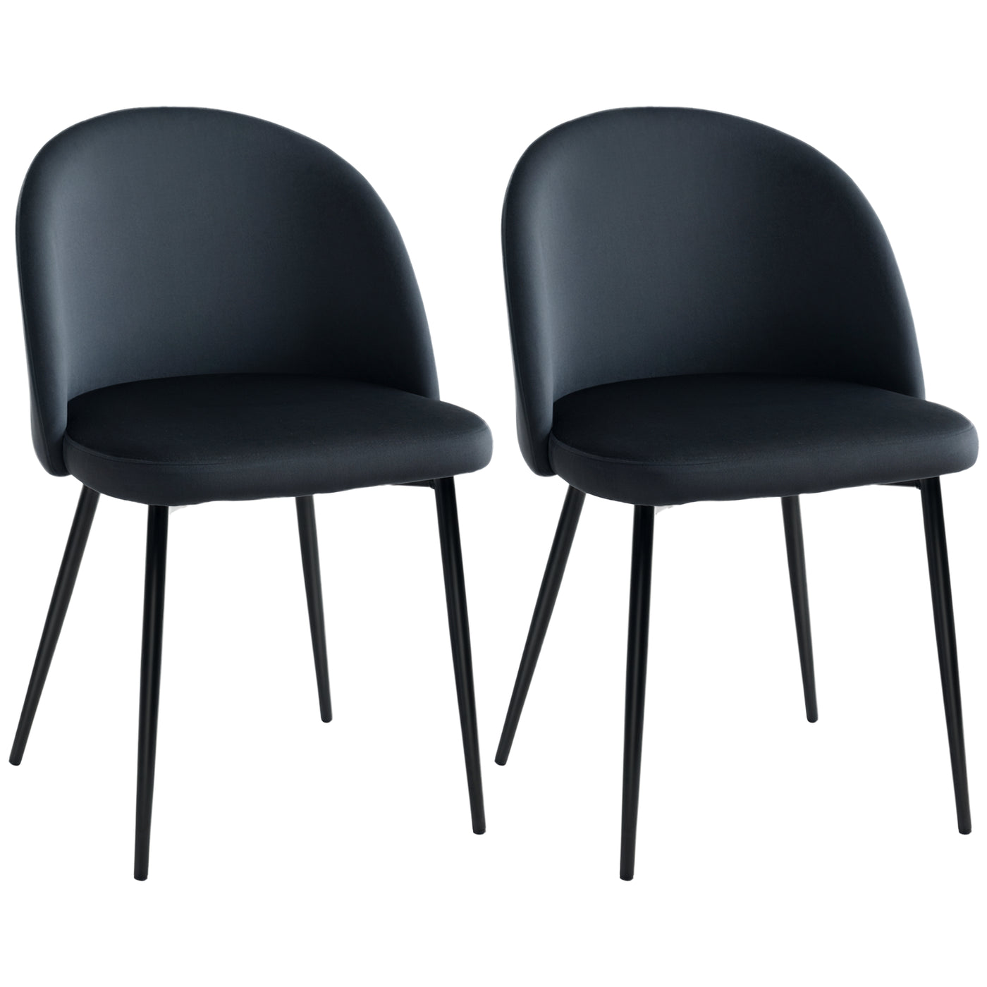 Set of 2 Mid-Back Dining Chair, Mid-Back Velvet-touch Upholstery Kitchen Chair for Living Room Dining Room, Black