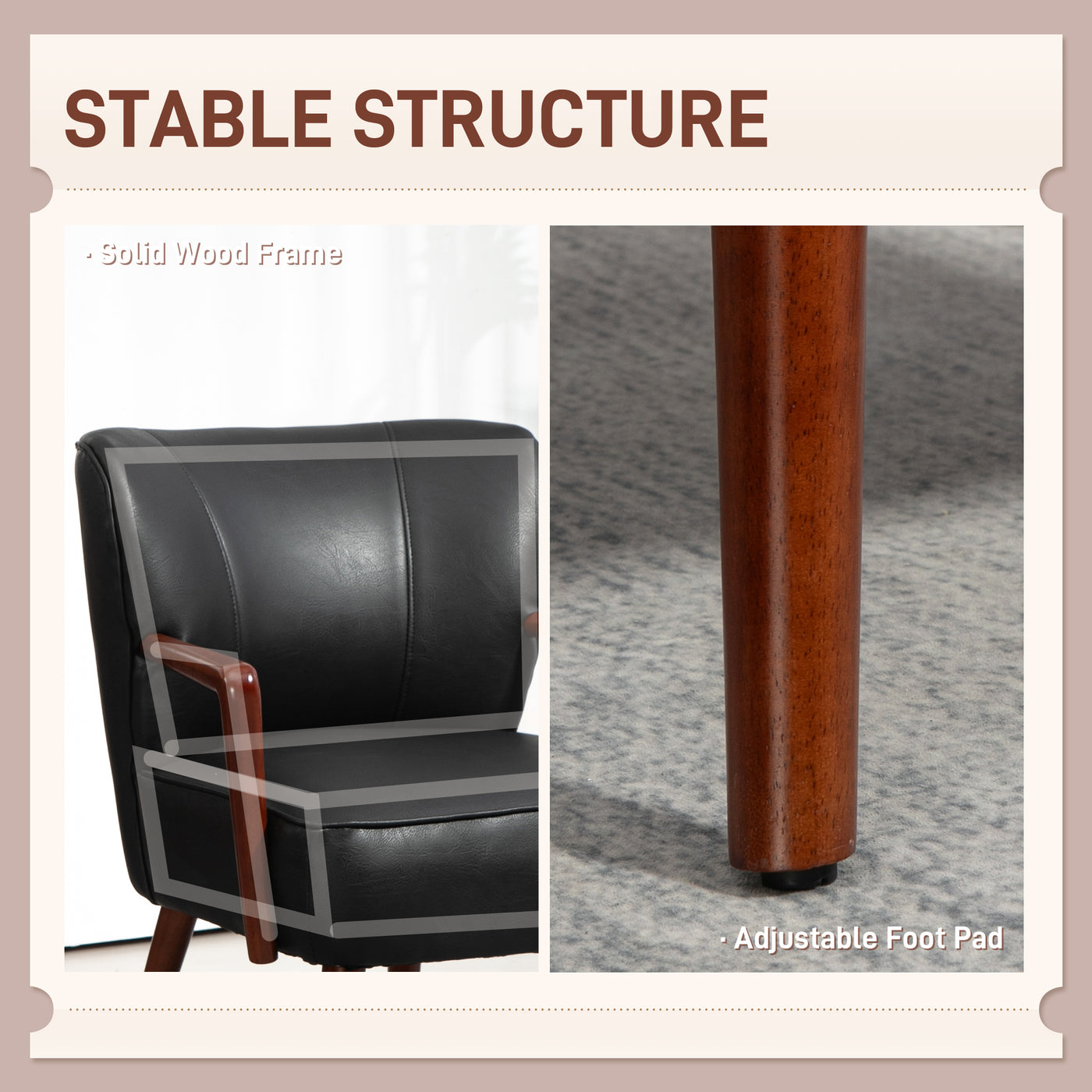 Accent Chair, Modern Armchair, Faux Leather Upholstered Living Room Chair with Wood Legs and Wide Padded Seat, Black