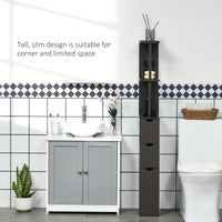 Tall Bathroom Storage Cabinet, Narrow Bathroom Cabinet with Drawers and Open Shelves for Small Spaces, Brown