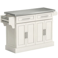 Rolling Kitchen Island with Storage and Stainless Steel Top, Kitchen Trolley with Drawers, Cabinets, Towel Rack, Cream
