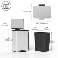 Garbage Bin, Soft-Close Trash Can with Foot Pedal, 5 Gallon (20 L) Garbage Can with Removable Inner Bucket, Silver