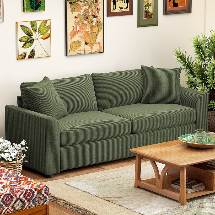3 Seater Sofa, 83.5" Modern Upholstered Couch with Pocket Spring and 2 Scatter Cushions for Living Room, Green