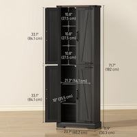 72" Pantry Cabinet, Farmhouse Freestanding Kitchen Storage Cabinet with Adjustable Shelves for Dining Room, Black