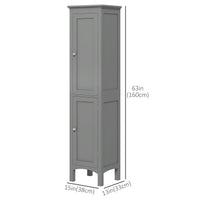 Tall Bathroom Cabinet, Freestanding Storage Organizer with Adjustable Shelves and Cupboards, 15" x 13" x 63", Grey
