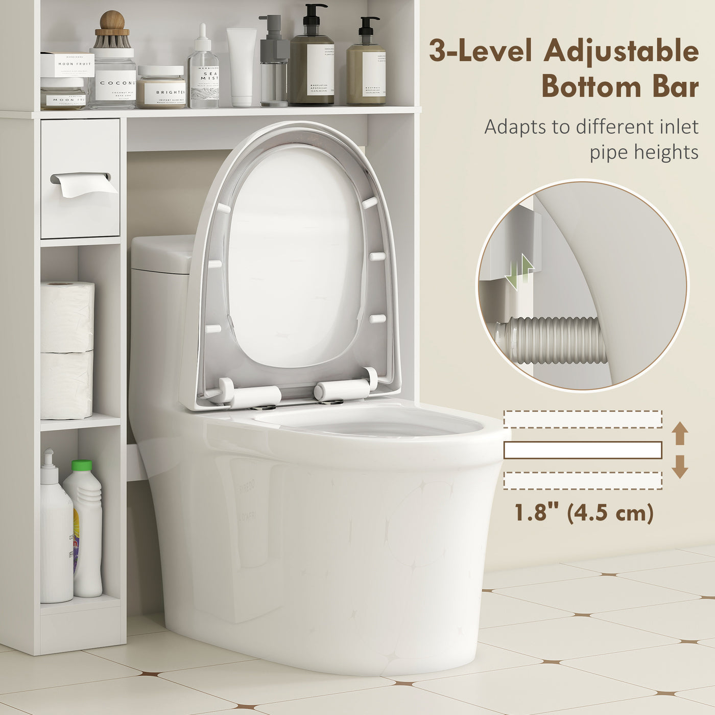 Modern Over the Toilet Storage Cabinet with 2 Doors, Above Commode Storage Cabinet with Toilet Paper Holder, White
