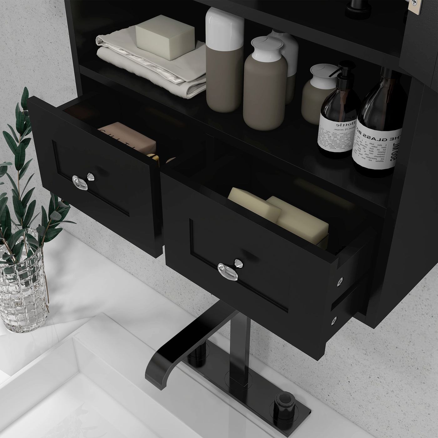 Medicine Cabinet, Bathroom Wall Cabinet with Shelf and Drawers for Hallway, Living Room, Black