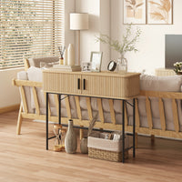 Mid-Century Entryway Table, Narrow Console Table with Storage Compartments for Behind Couch, Living Room, Oak and Black