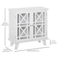 Storage Cabinet with Fretwork Doors and Shelf, Modern Freestanding Sideboard, Buffet, White