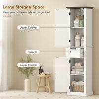 65" Tall Bathroom Storage Cabinet, Freestanding Farmhouse Slim Bathroom Cabinet with 2 Doors, Shelves and Drawer, White