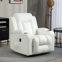 Swivel Massage Recliner Sofa, Overstuffed Manual Reclining Sofa, PU Leather Rocking Chair with Side Pockets, Cup Holders, for Living Room, Nursery, Cream White