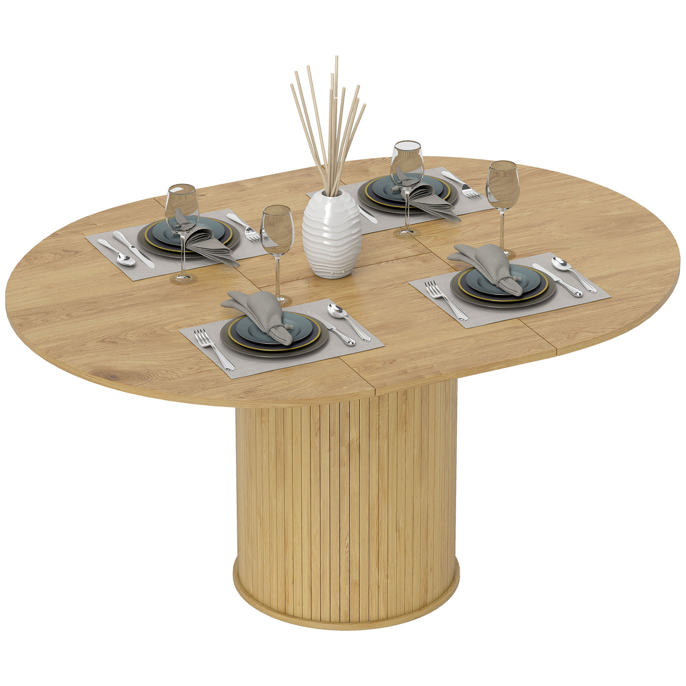 Extendable Kitchen Table for 6-8, 43.5"-59" Farmhouse Dining Table with Pedestal Base Natural Wood Finish