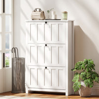 Slim Shoe Cabinet with 3 Flip Drawers, Shoe Storage Cabinet with Adjustable Shelves for Entryway, Holds 18 Pairs, White