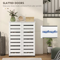 Shoe Storage Cabinet, Shoe Cabinet with 2 Slatted Doors for 15 Pairs of Shoes, White