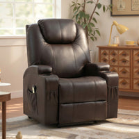 Power Lift Recliner Chair for Elderly, PU Leather Lift Chair with Thick and High Back, Footrest, Remote, Side Pockets, Cup Holders, Reclining Sofa for Living Room, Brown