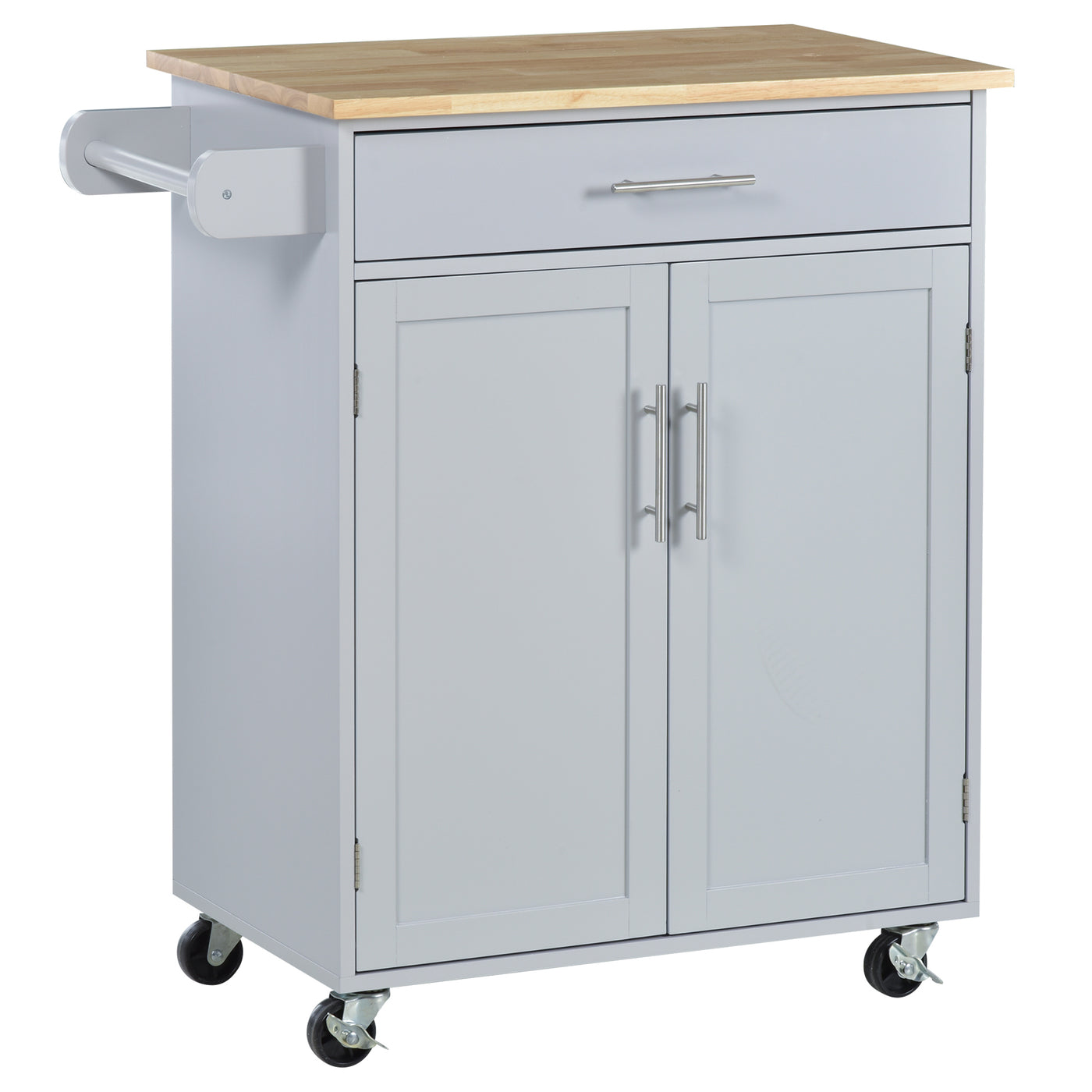 Rolling Kitchen Island Cart with Wood Top, Enough Storage Drawer Space with Towel Bar Rack Shelves, Portable Kitchen Utility Serving Cart Trolley on Wheels (Grey)