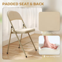 4 Pack Folding Chairs with Padded Seats, Velvet Portable Party Chairs with Steel Frame, Beige