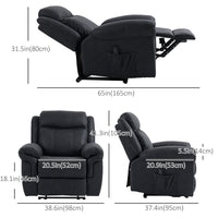 Manual Recliner Chair with Vibration Massage, Side Pockets, Microfibre Reclining Chair for Living Room, Black