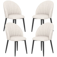 Modern Dining Chairs Set of 4, Upholstered Dining Room Chairs with Metal Legs, Shell Backrest, Padded Seat, Cream White