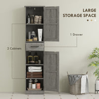 67" Tall Bathroom Cabinet, Narrow Bathroom Storage Cabinet with Drawer, Barn Doors and Adjustable Shelves, Dark Grey