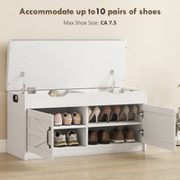 Shoe Storage Bench, Entryway Bench with 2-Tier Cabinet, Flip-Top Storage, Padded Cushion for Hallway, White