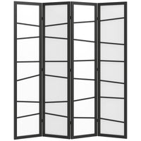 5.6ft Folding Room Divider, 4 Panel Wall Partition with Wood Frame for Bedroom, Home Office, White