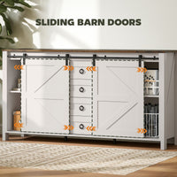 60" Buffet Cabinet, Farmhouse Sideboard with Sliding Barn Doors, Drawers and Adjustable Shelves, Cream White