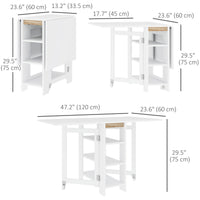 Folding Dining Table with Storage, Drop Leaf Kitchen Table for Small Spaces, White