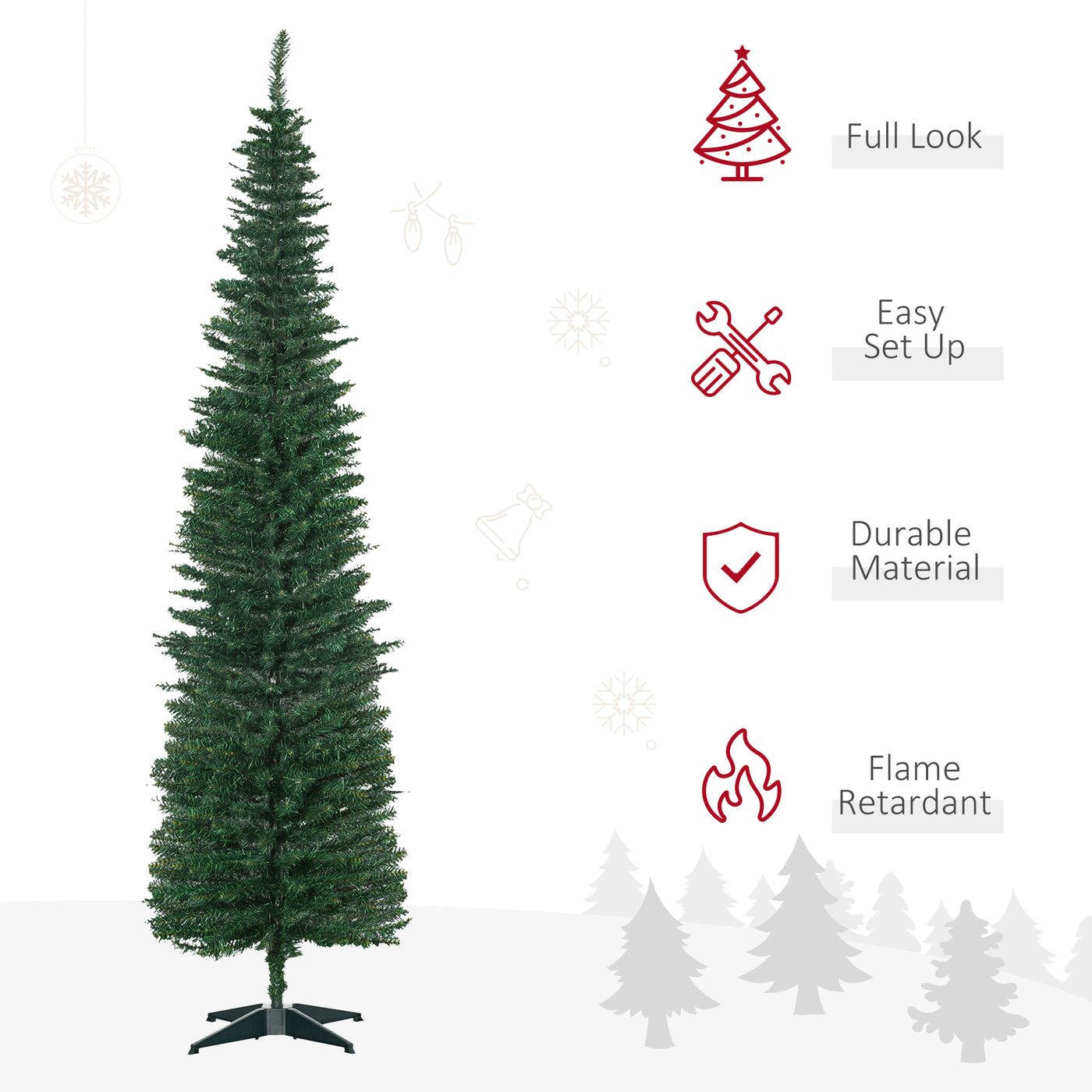 7' PVC Slim Pencil Artificial Christmas Tree 390 Branch Tips
